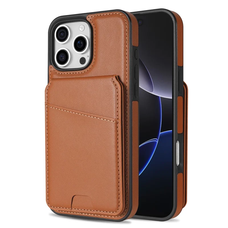 For iPhone 16 Pro Max Case Compatible with MagSafe Detachable Card Holder Kickstand Leather Phone Back Cover - Brown