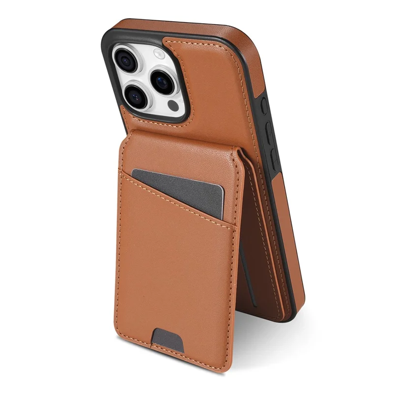 For iPhone 16 Pro Max Case Compatible with MagSafe Detachable Card Holder Kickstand Leather Phone Back Cover - Brown