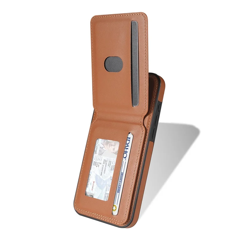 For iPhone 16 Pro Max Case Compatible with MagSafe Detachable Card Holder Kickstand Leather Phone Back Cover - Brown