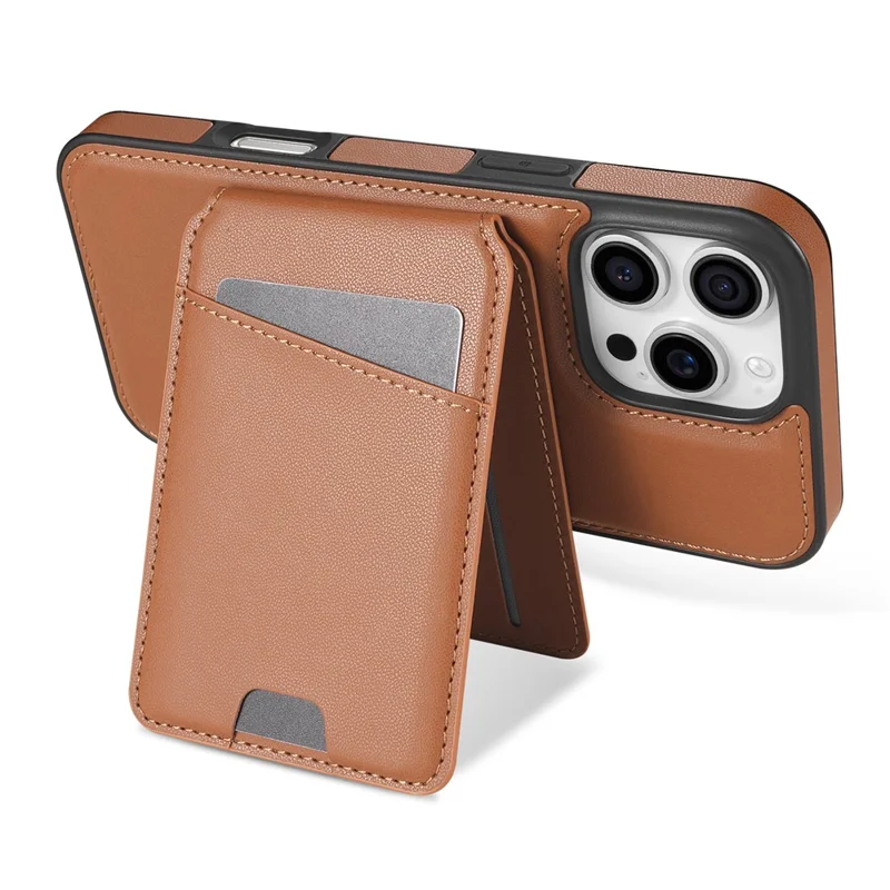 For iPhone 16 Pro Max Case Compatible with MagSafe Detachable Card Holder Kickstand Leather Phone Back Cover - Brown