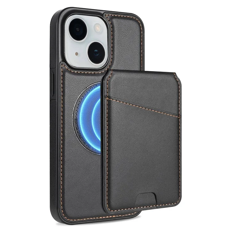 Custodia per iPhone 15 compatibile con MagSafe, portacarte staccabile, supporto, cover posteriore in pelle - Nero