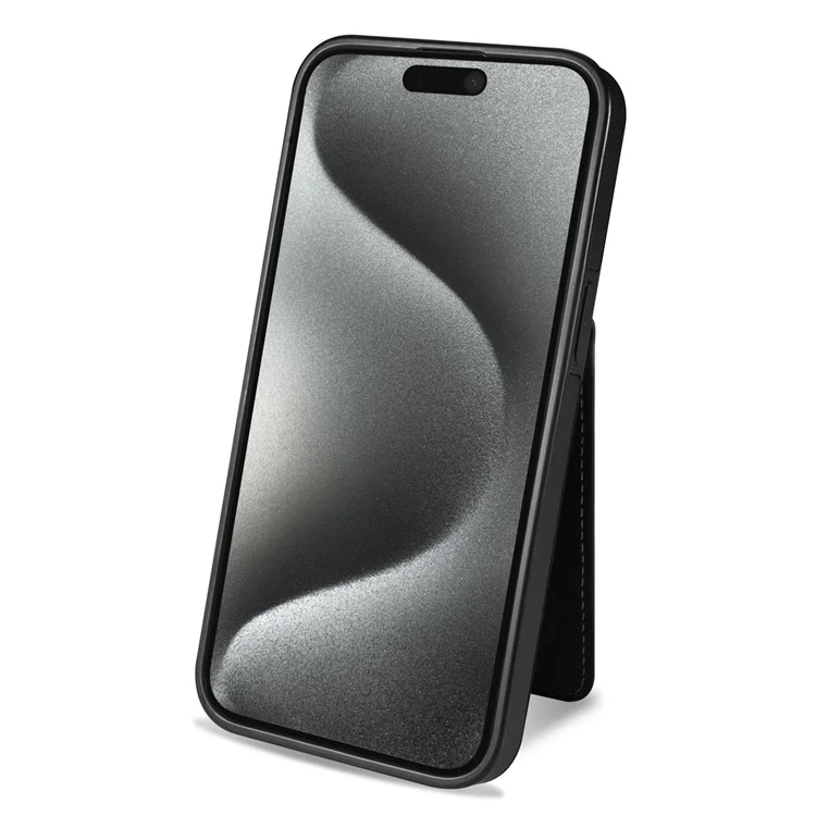 Custodia per iPhone 15 compatibile con MagSafe, portacarte staccabile, supporto, cover posteriore in pelle - Nero