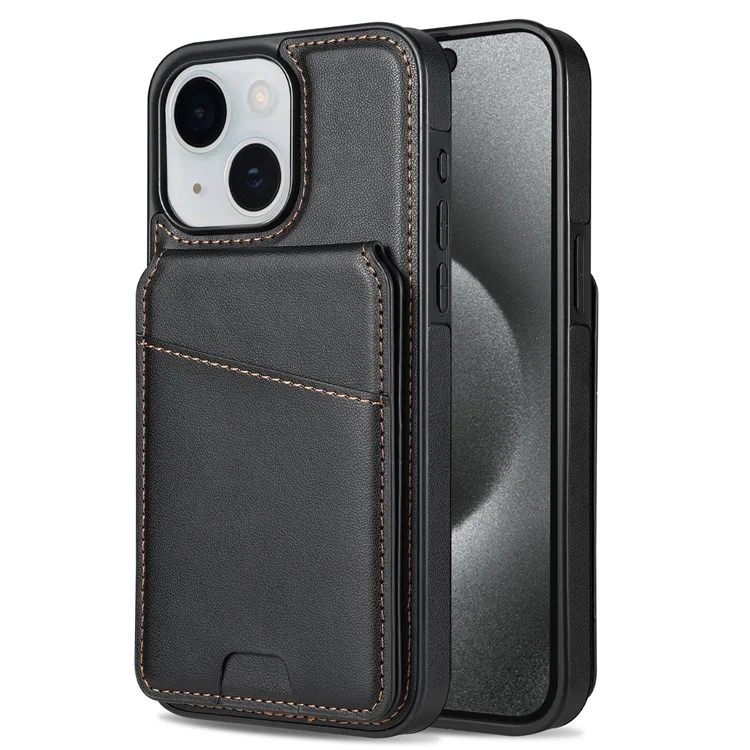 Custodia per iPhone 15 compatibile con MagSafe, portacarte staccabile, supporto, cover posteriore in pelle - Nero