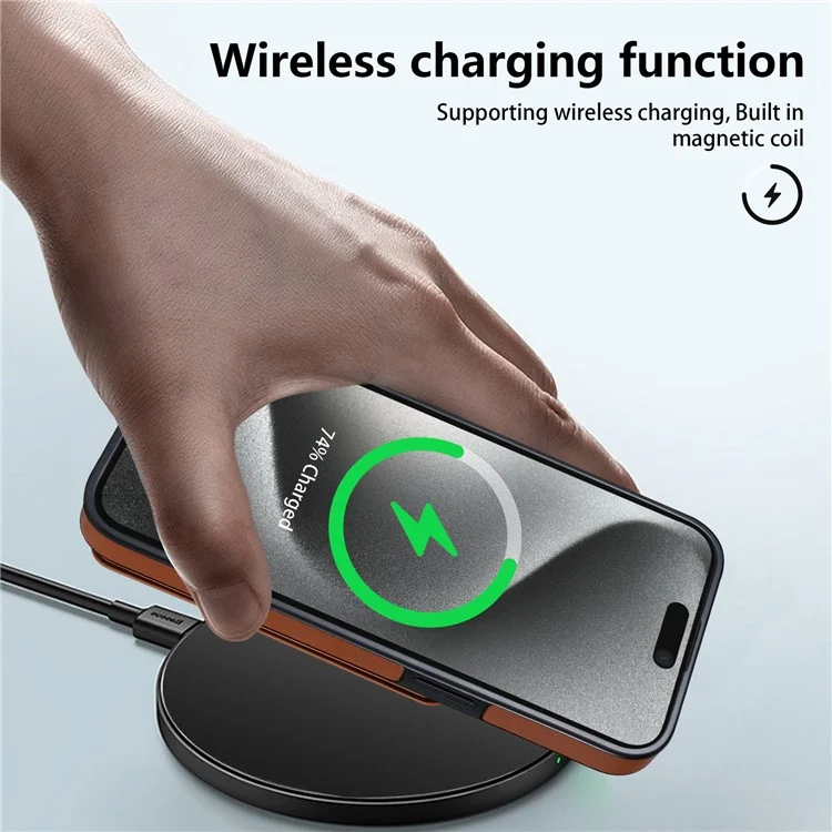 Custodia per iPhone 15 Pro compatibile con MagSafe, portacarte staccabile, supporto e copertura posteriore in pelle - Marrone