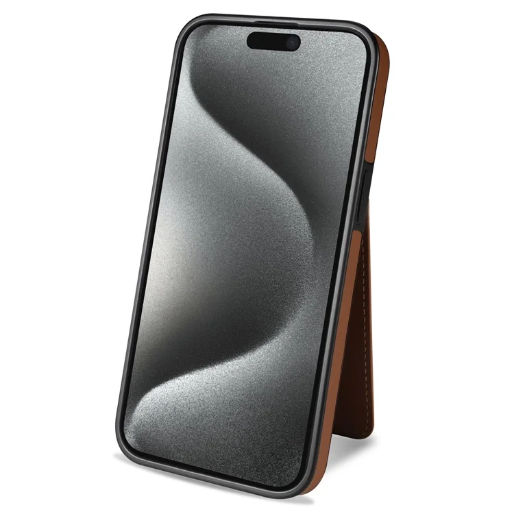 Custodia per iPhone 15 Pro compatibile con MagSafe, portacarte staccabile, supporto e copertura posteriore in pelle - Marrone