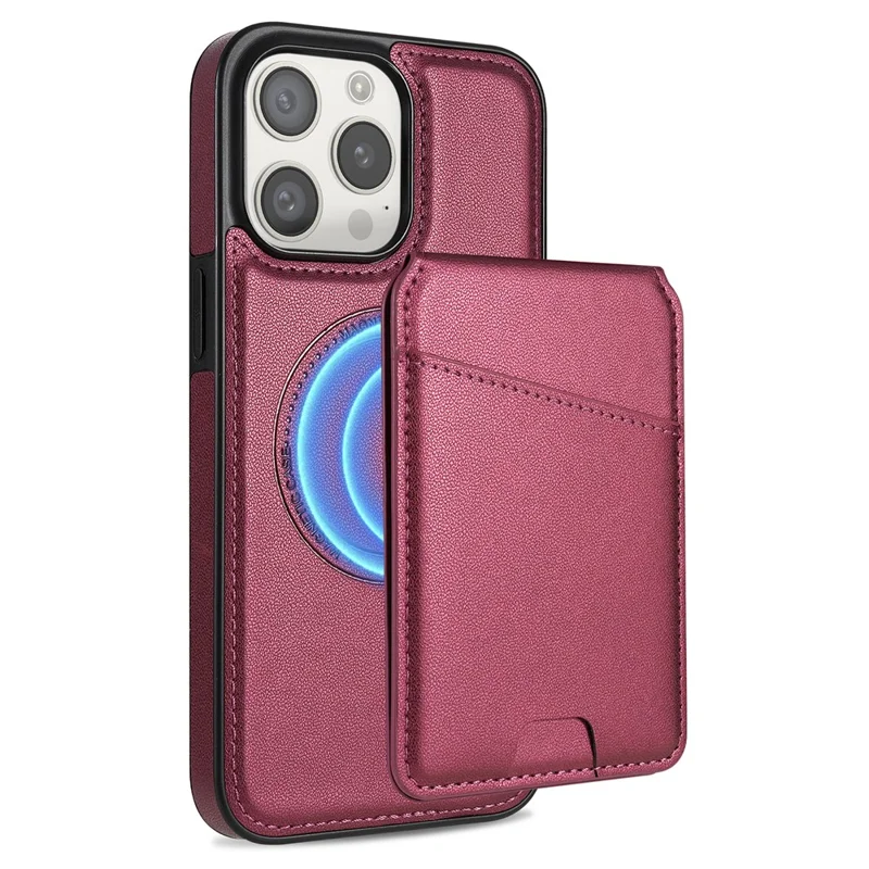 For iPhone 15 Pro Case Compatible with MagSafe Detachable Card Holder Kickstand Leather Phone Back Cover - Red