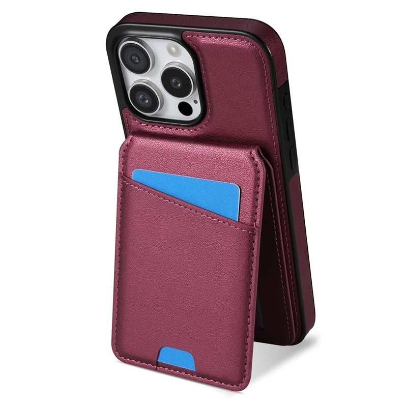 For iPhone 15 Pro Case Compatible with MagSafe Detachable Card Holder Kickstand Leather Phone Back Cover - Red