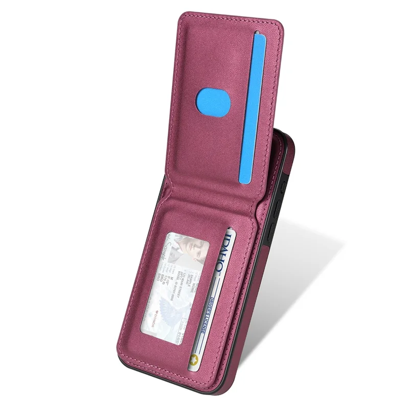 For iPhone 15 Pro Case Compatible with MagSafe Detachable Card Holder Kickstand Leather Phone Back Cover - Red