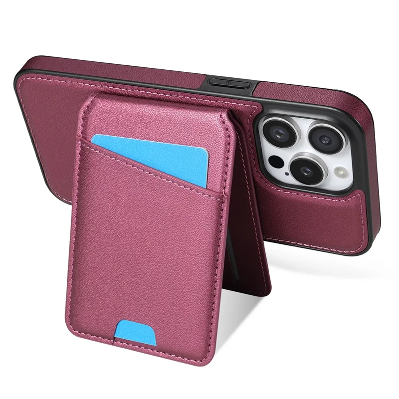 For iPhone 15 Pro Case Compatible with MagSafe Detachable Card Holder Kickstand Leather Phone Back Cover - Red