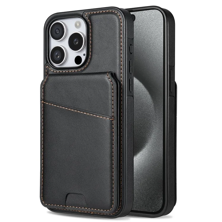 Funda para iPhone 15 Pro Max compatible con MagSafe, con soporte para tarjetas desmontable y soporte, cubierta trasera de piel - Negro