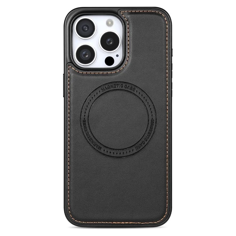 Funda para iPhone 15 Pro Max compatible con MagSafe, con soporte para tarjetas desmontable y soporte, cubierta trasera de piel - Negro
