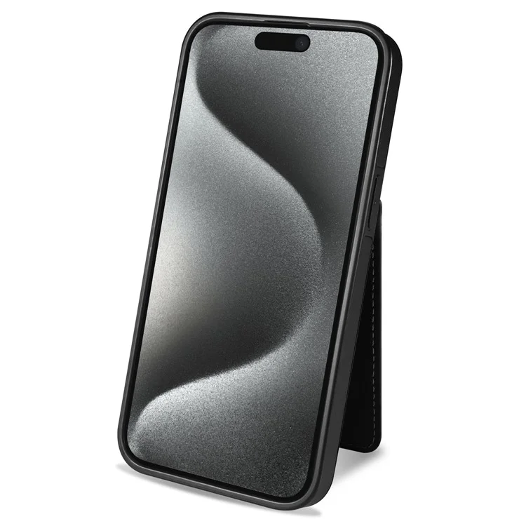 Funda para iPhone 15 Pro Max compatible con MagSafe, con soporte para tarjetas desmontable y soporte, cubierta trasera de piel - Negro