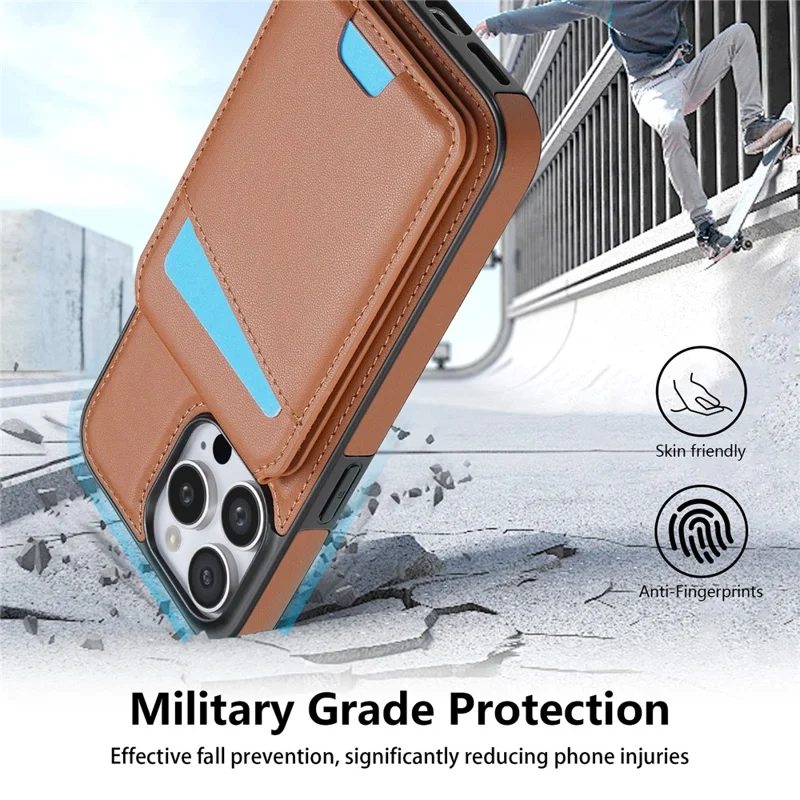 For iPhone 15 Pro Max Case Compatible with MagSafe Detachable Card Holder Kickstand Leather Phone Back Cover - Brown
