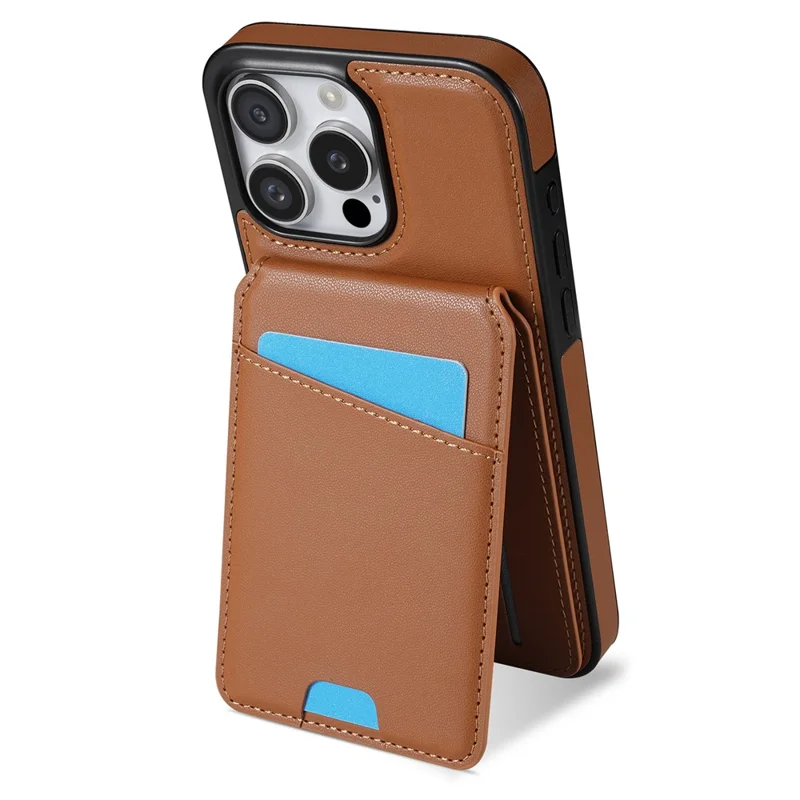 For iPhone 15 Pro Max Case Compatible with MagSafe Detachable Card Holder Kickstand Leather Phone Back Cover - Brown