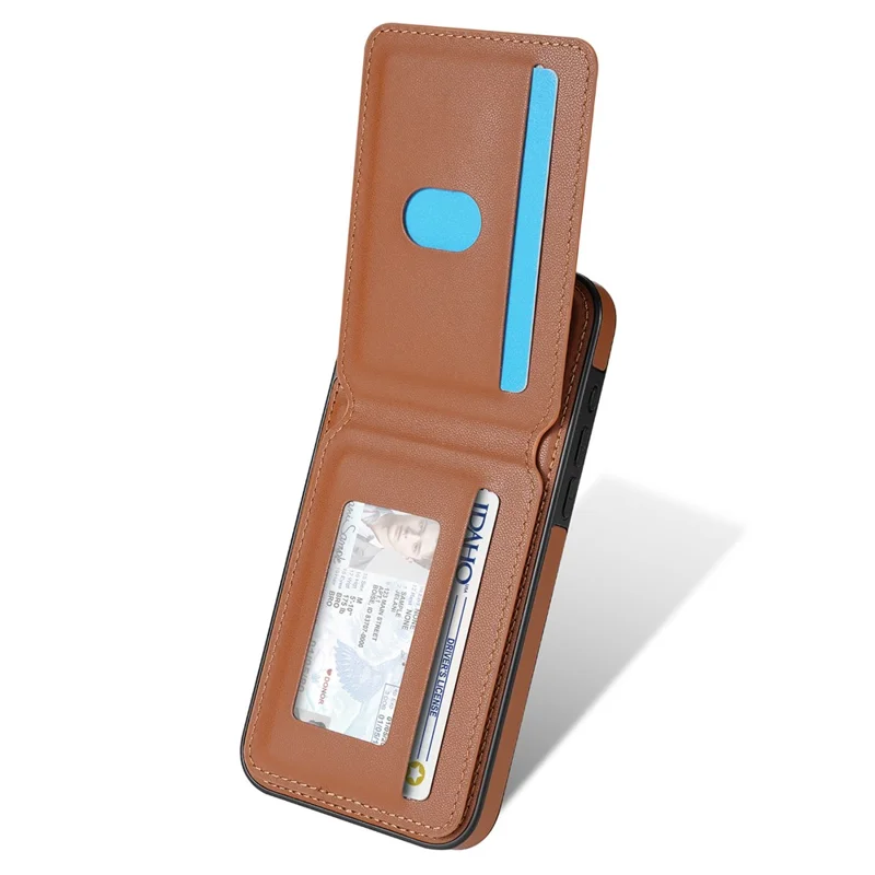 For iPhone 15 Pro Max Case Compatible with MagSafe Detachable Card Holder Kickstand Leather Phone Back Cover - Brown