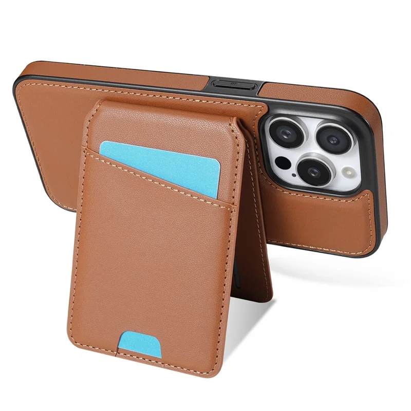 For iPhone 15 Pro Max Case Compatible with MagSafe Detachable Card Holder Kickstand Leather Phone Back Cover - Brown