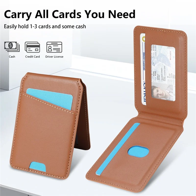 For iPhone 15 Pro Max Case Compatible with MagSafe Detachable Card Holder Kickstand Leather Phone Back Cover - Brown