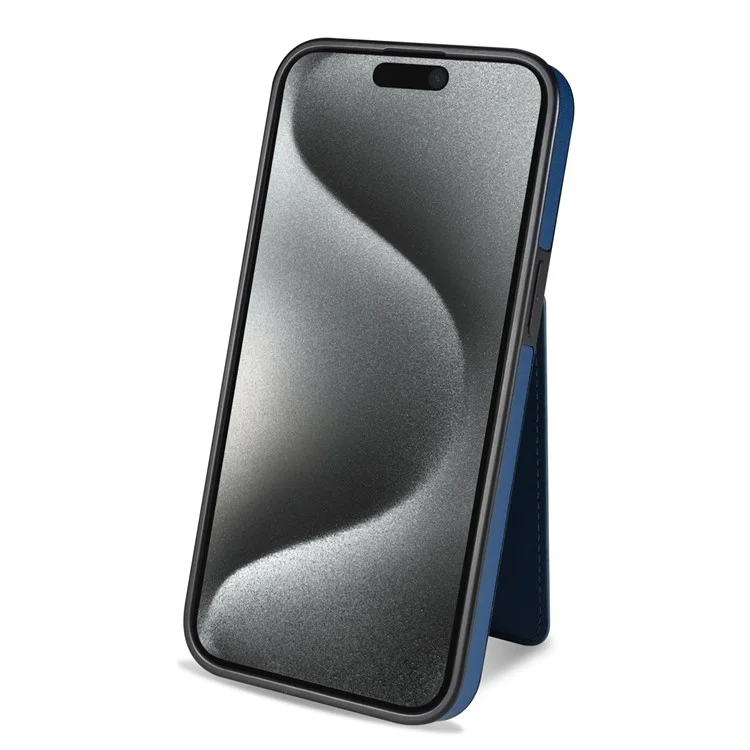 Hülle für iPhone 14 kompatibel mit MagSafe, abnehmbarem Kartenfach, Ständer, Leder-Rückseite - Blau