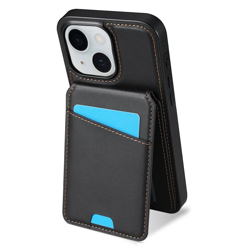 For iPhone 14 Case Compatible with MagSafe Detachable Card Holder Kickstand Leather Phone Back Cover - Black