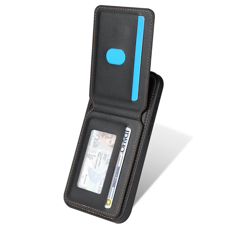 For iPhone 14 Case Compatible with MagSafe Detachable Card Holder Kickstand Leather Phone Back Cover - Black