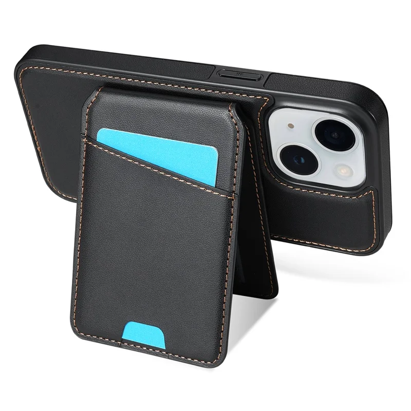 For iPhone 14 Case Compatible with MagSafe Detachable Card Holder Kickstand Leather Phone Back Cover - Black