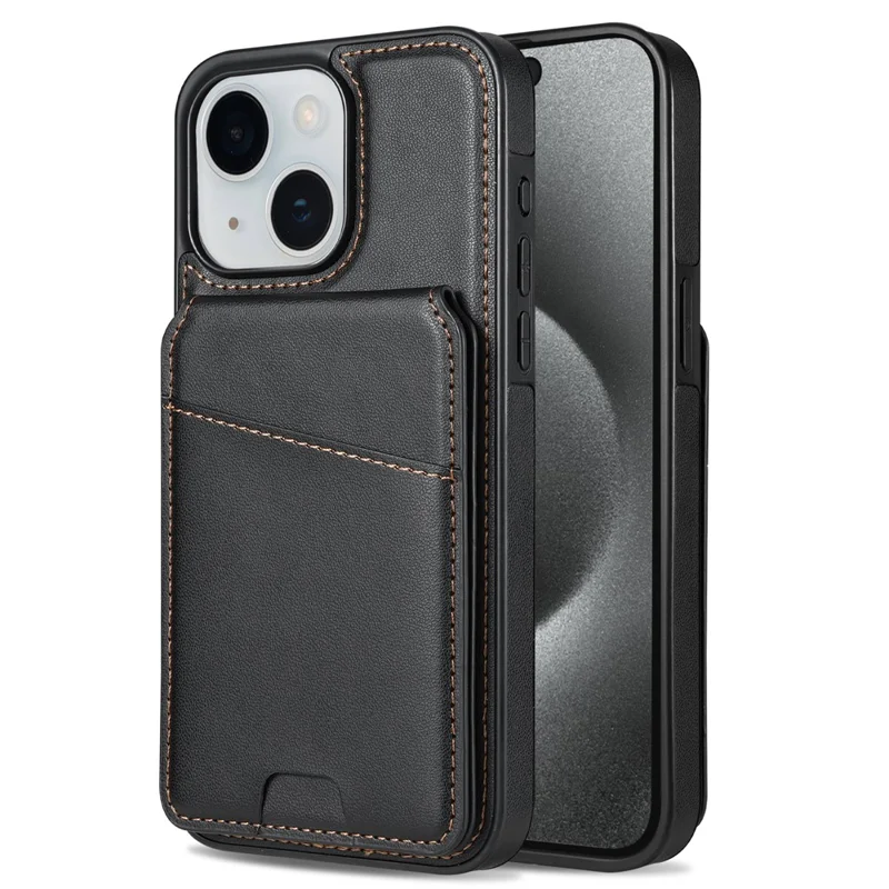 For iPhone 14 Case Compatible with MagSafe Detachable Card Holder Kickstand Leather Phone Back Cover - Black