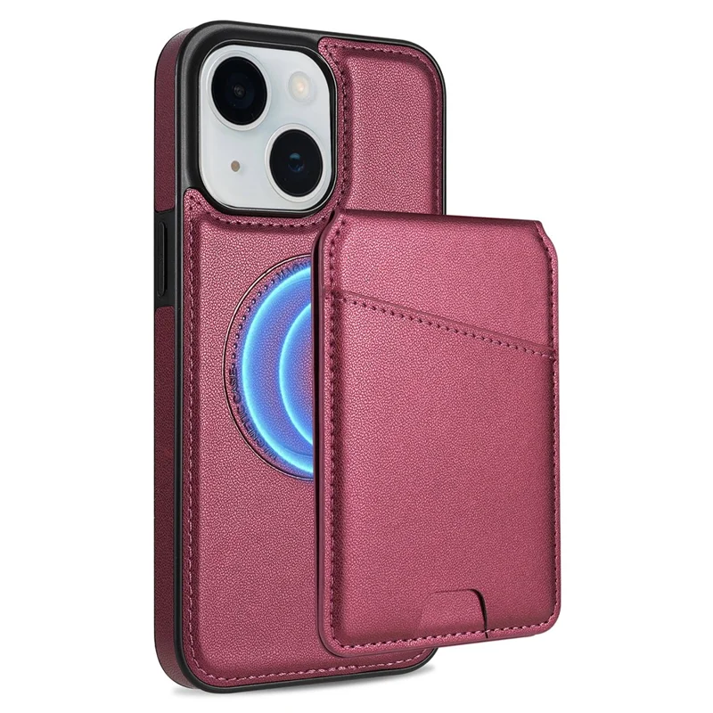 For iPhone 14 Case Compatible with MagSafe Detachable Card Holder Kickstand Leather Phone Back Cover - Red