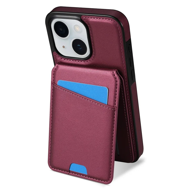 For iPhone 14 Case Compatible with MagSafe Detachable Card Holder Kickstand Leather Phone Back Cover - Red