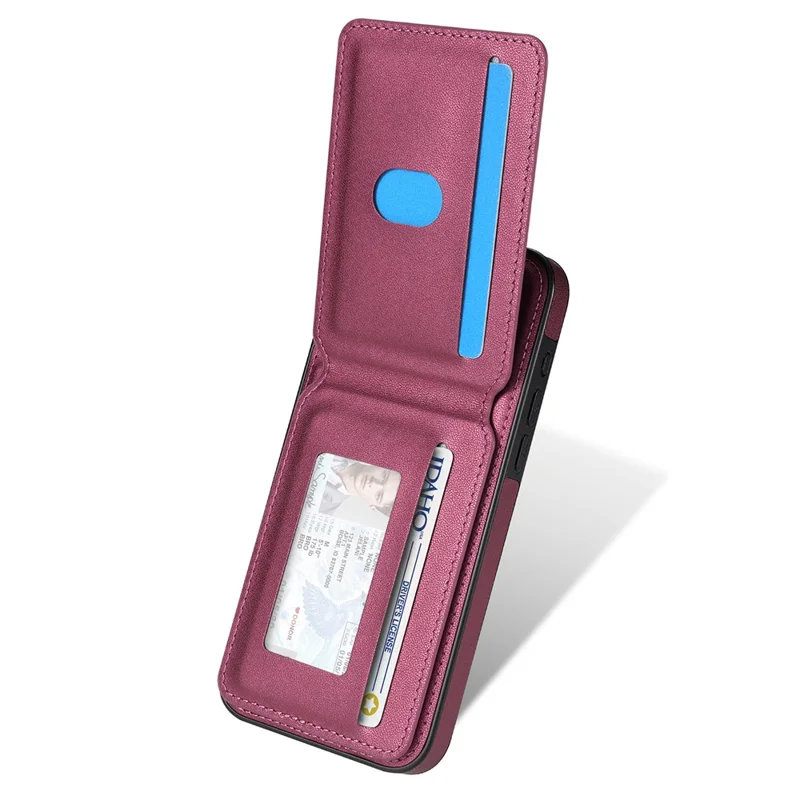 For iPhone 14 Case Compatible with MagSafe Detachable Card Holder Kickstand Leather Phone Back Cover - Red