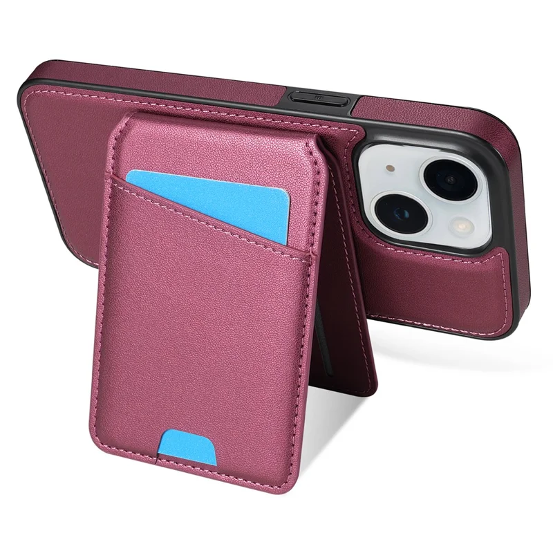 For iPhone 14 Case Compatible with MagSafe Detachable Card Holder Kickstand Leather Phone Back Cover - Red