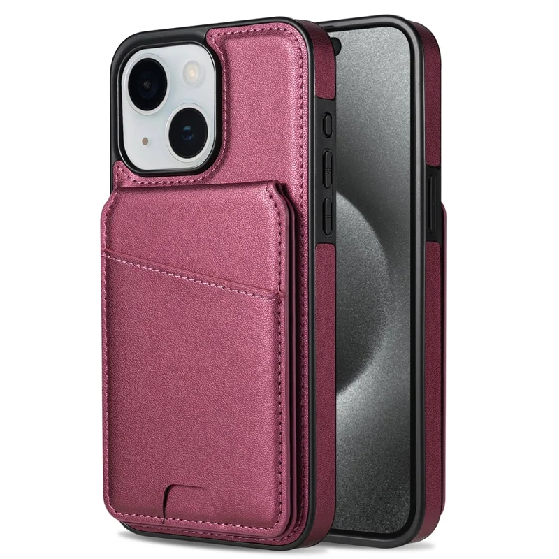For iPhone 14 Case Compatible with MagSafe Detachable Card Holder Kickstand Leather Phone Back Cover - Red