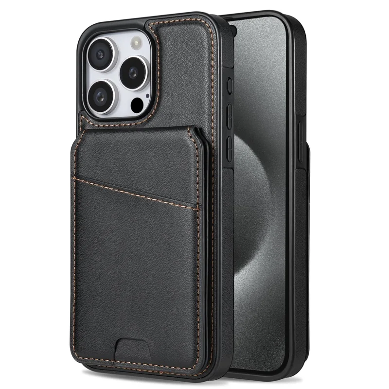 For iPhone 14 Pro Case Compatible with MagSafe Detachable Card Holder Kickstand Leather Phone Back Cover - Black