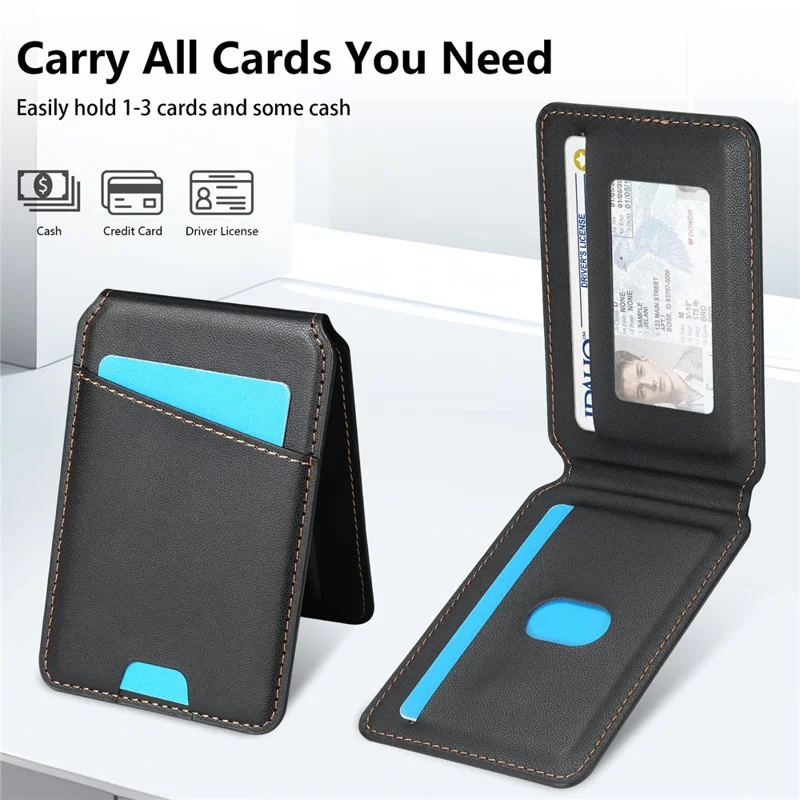 For iPhone 14 Pro Case Compatible with MagSafe Detachable Card Holder Kickstand Leather Phone Back Cover - Black