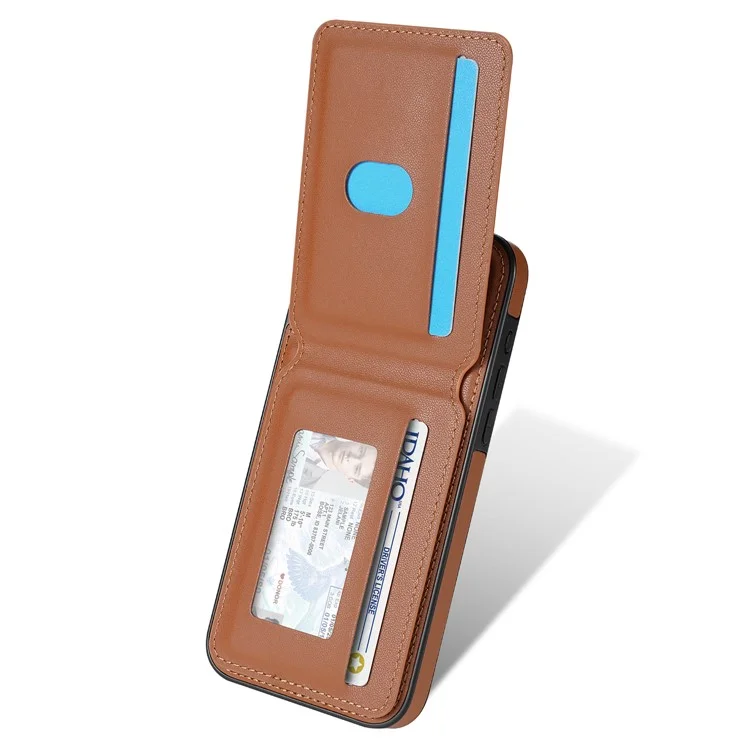 Coque pour iPhone 13 Pro compatible avec MagSafe, support de carte amovible, support de téléphone en cuir - Marron