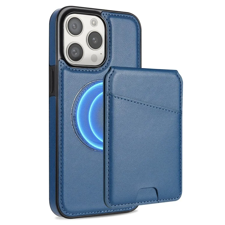 Чехол для iPhone 13 Pro Max совместимый с MagSafe, с отсоединяемым держателем для карт, подставкой и кожаной задней панелью - синий