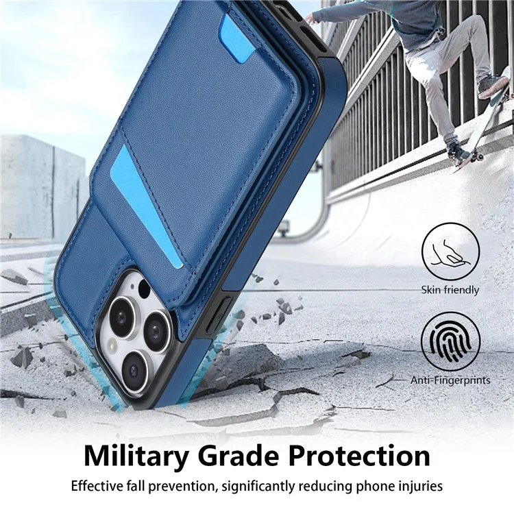 Чехол для iPhone 13 Pro Max совместимый с MagSafe, с отсоединяемым держателем для карт, подставкой и кожаной задней панелью - синий