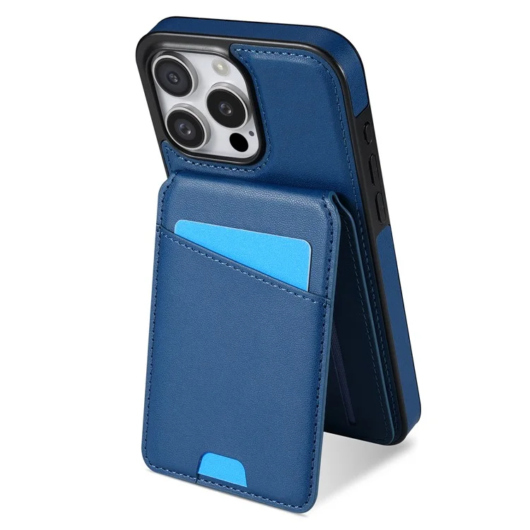 Чехол для iPhone 13 Pro Max совместимый с MagSafe, с отсоединяемым держателем для карт, подставкой и кожаной задней панелью - синий