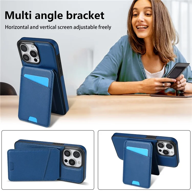 Чехол для iPhone 13 Pro Max совместимый с MagSafe, с отсоединяемым держателем для карт, подставкой и кожаной задней панелью - синий