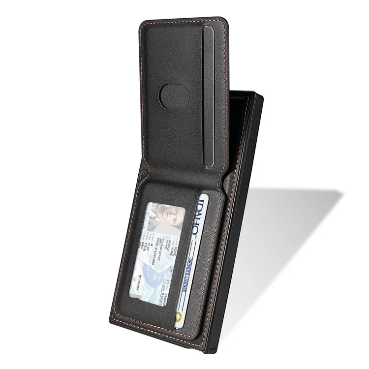 Custodia per Samsung Galaxy S25 Ultra compatibile con MagSafe, con porta carte staccabile, supporto e copertura posteriore in pelle - Nero