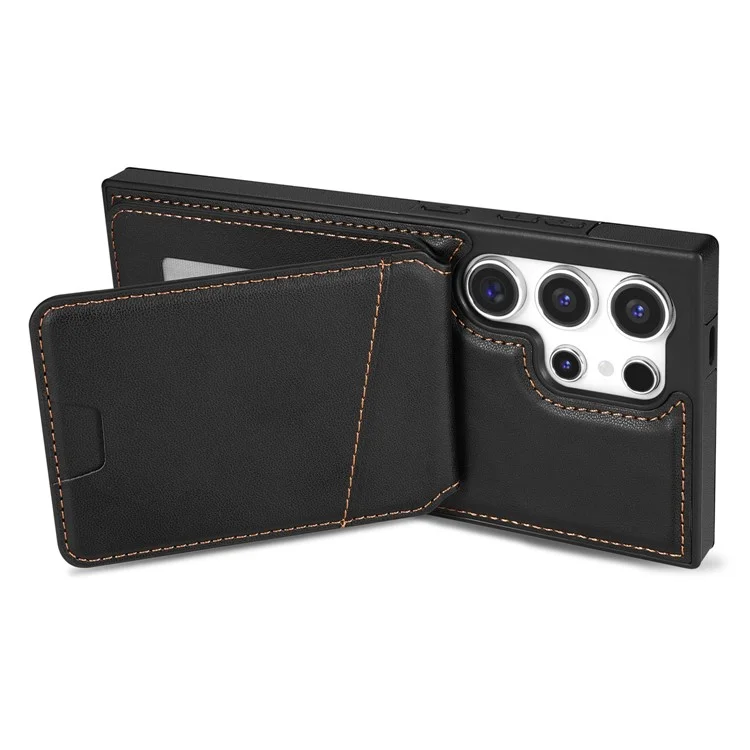 Custodia per Samsung Galaxy S25 Ultra compatibile con MagSafe, con porta carte staccabile, supporto e copertura posteriore in pelle - Nero