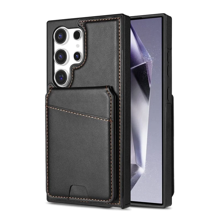 Custodia per Samsung Galaxy S25 Ultra compatibile con MagSafe, con porta carte staccabile, supporto e copertura posteriore in pelle - Nero