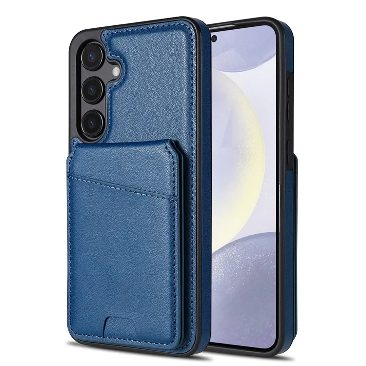 Für Samsung Galaxy S25 Hülle kompatibel mit MagSafe abnehmbarem Kartenfach Ständer Leder Handyhülle - Blau