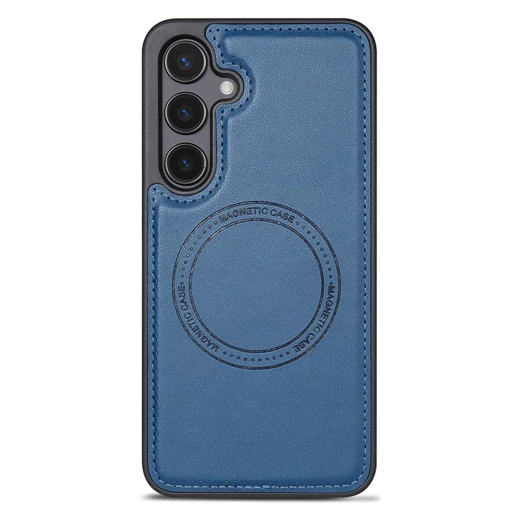 Für Samsung Galaxy S25 Hülle kompatibel mit MagSafe abnehmbarem Kartenfach Ständer Leder Handyhülle - Blau