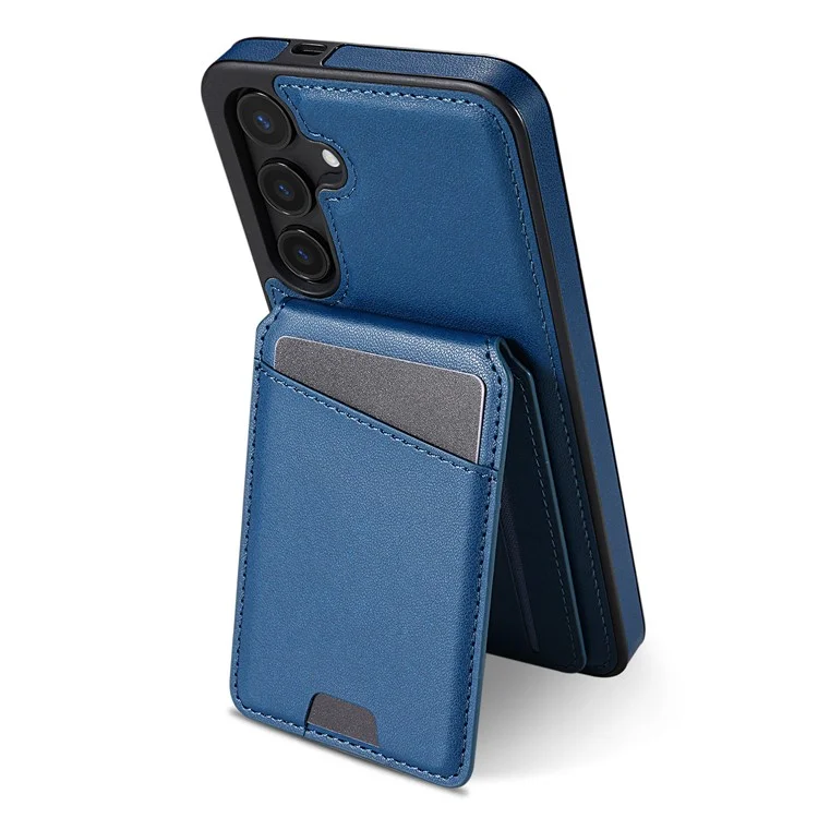 Für Samsung Galaxy S25 Hülle kompatibel mit MagSafe abnehmbarem Kartenfach Ständer Leder Handyhülle - Blau