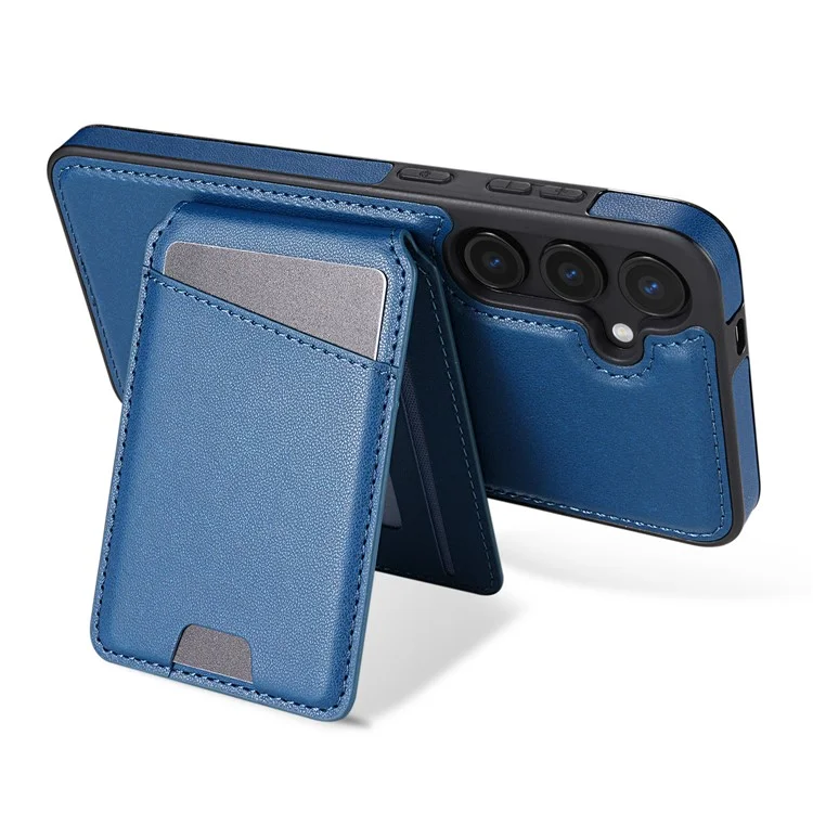 Für Samsung Galaxy S25 Hülle kompatibel mit MagSafe abnehmbarem Kartenfach Ständer Leder Handyhülle - Blau