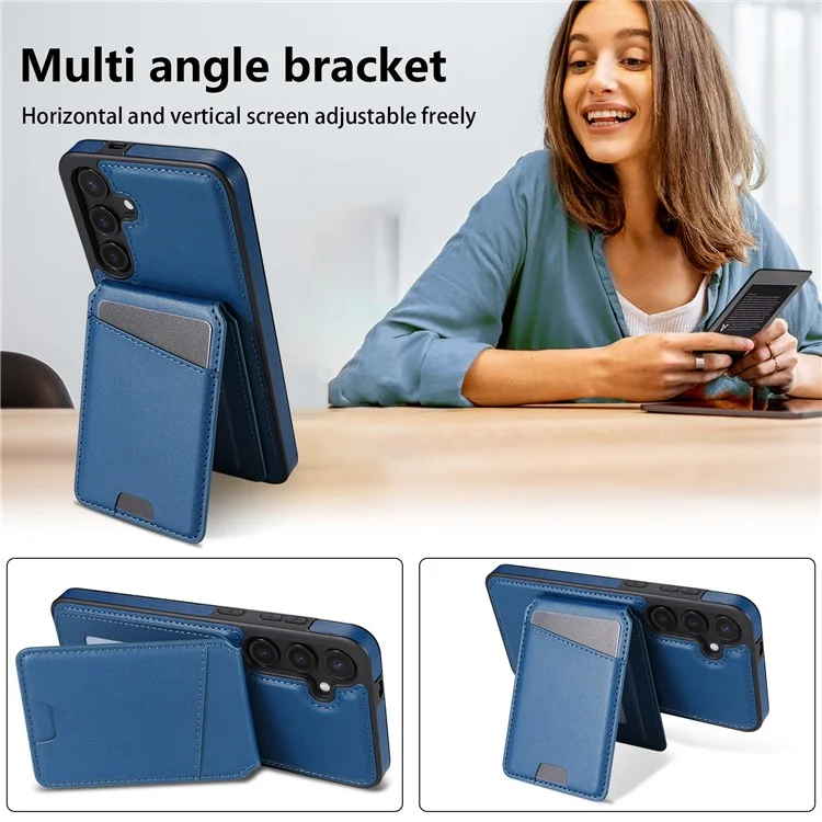 Für Samsung Galaxy S25 Hülle kompatibel mit MagSafe abnehmbarem Kartenfach Ständer Leder Handyhülle - Blau