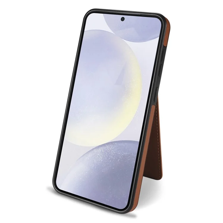 Für Samsung Galaxy S24 FE Hülle kompatibel mit MagSafe abnehmbarer Kartenfach-Halterung, Ständer, Leder-Handyhülle - Braun