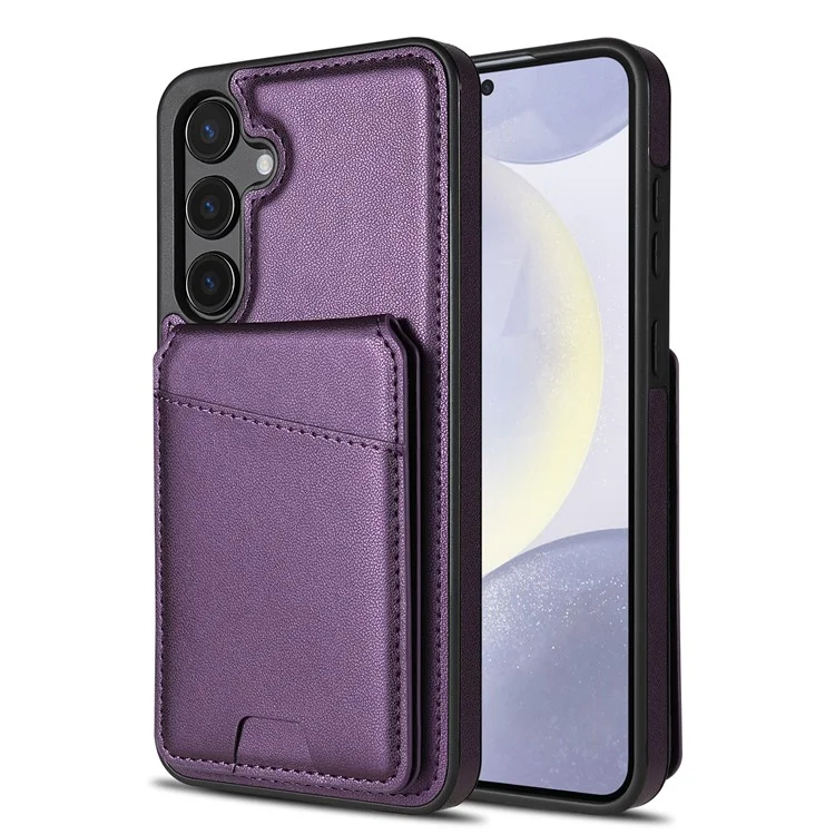 For Samsung Galaxy A55 5G Case Compatible with MagSafe Detachable Card Holder Kickstand Leather Phone Back Cover - Purple
