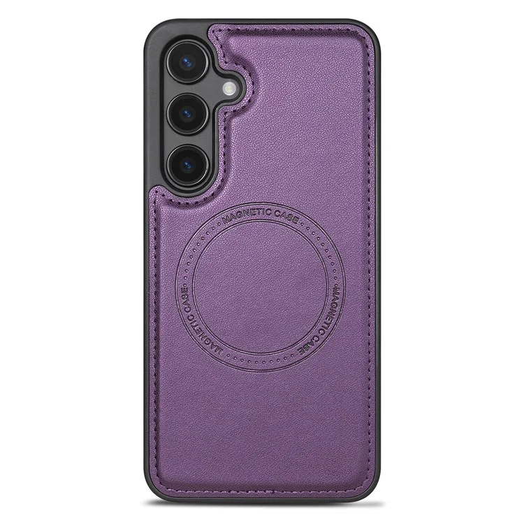 For Samsung Galaxy A55 5G Case Compatible with MagSafe Detachable Card Holder Kickstand Leather Phone Back Cover - Purple