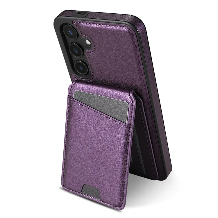 For Samsung Galaxy A55 5G Case Compatible with MagSafe Detachable Card Holder Kickstand Leather Phone Back Cover - Purple